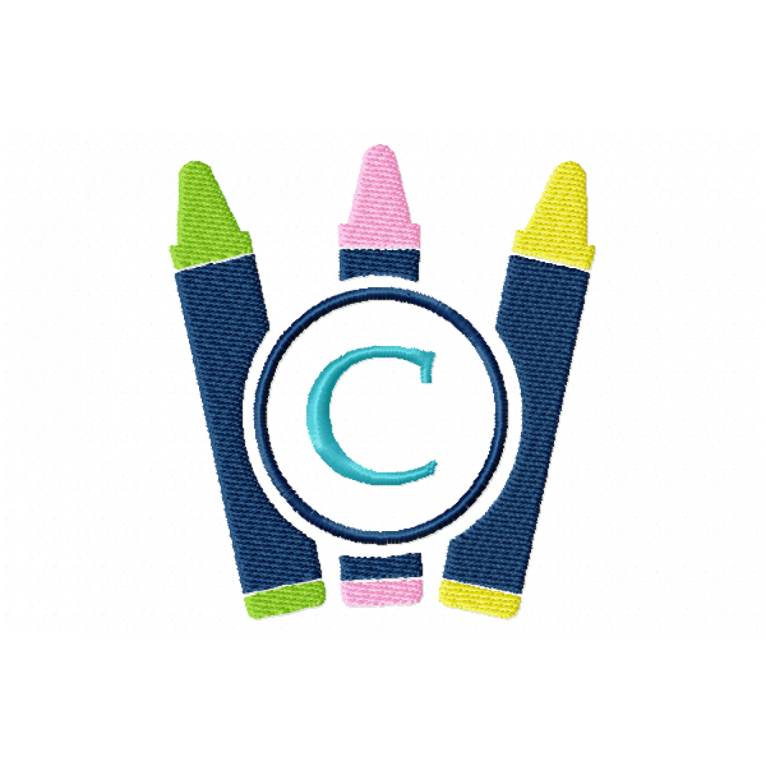 Crayons Frame Monogram Letter C Embroidery Design