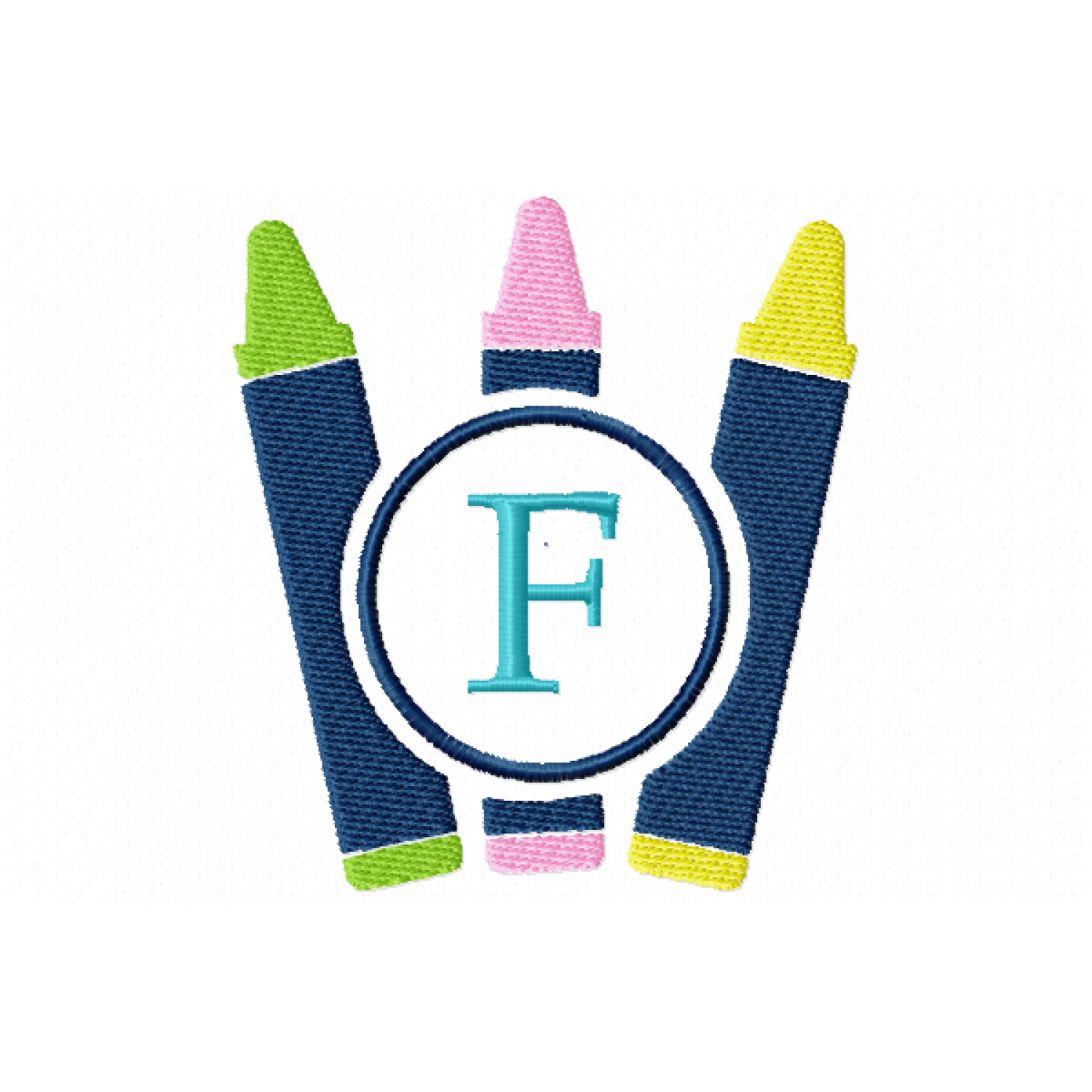 Crayons Frame Monogram Letter F Embroidery Design