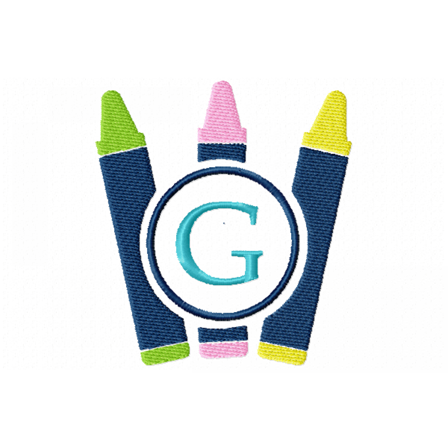 Crayons Frame Monogram Letter G Embroidery Design