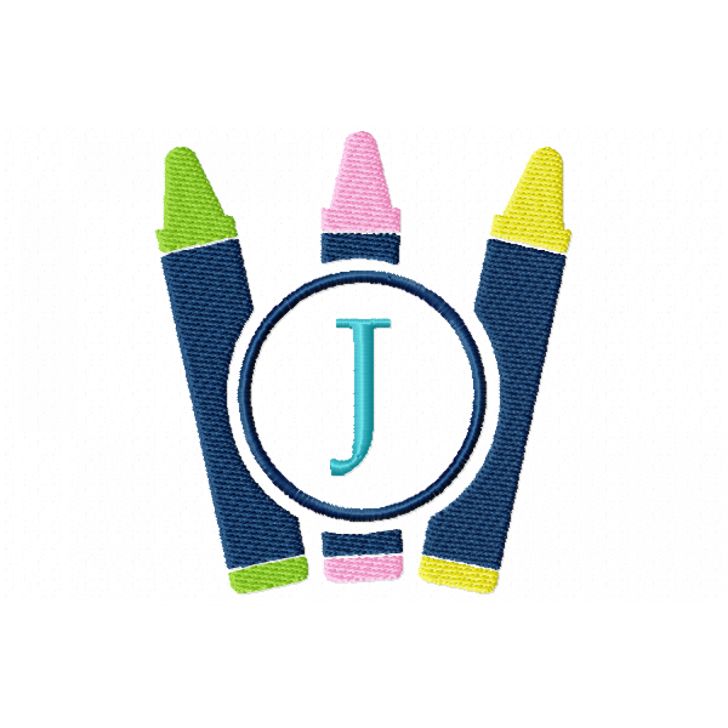 Crayons Frame Monogram Letter J Embroidery Design