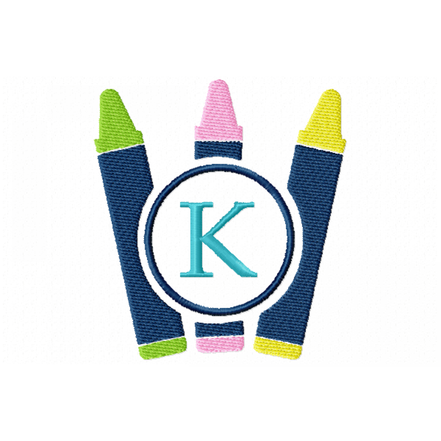 Crayons Frame Monogram Letter K Embroidery Design