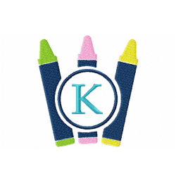 Crayons Frame Monogram Letter K Embroidery Design