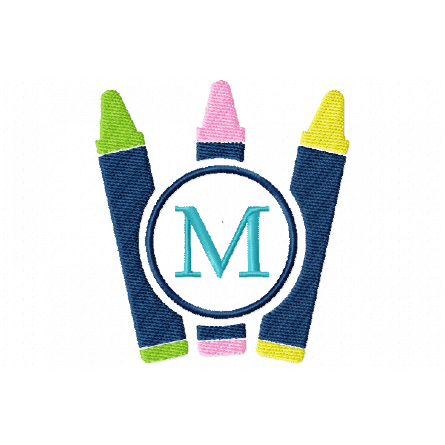 Crayons Frame Monogram Letter M Embroidery Design