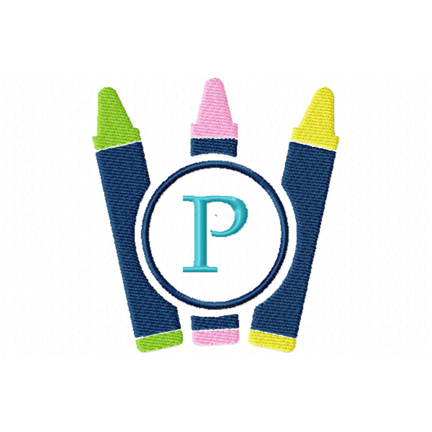 Crayons Frame Monogram Letter P Embroidery Design