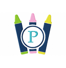 Crayons Frame Monogram Letter P Embroidery Design