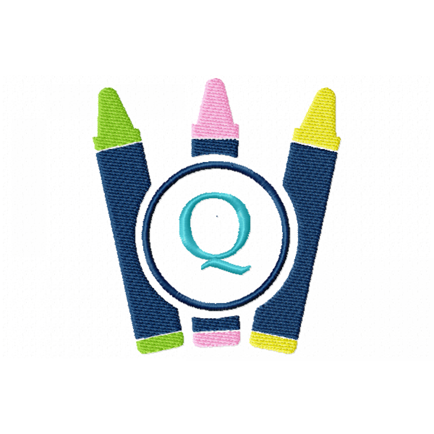 Crayons Frame Monogram Letter Q Embroidery Design