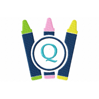 Crayons Frame Monogram Letter Q Embroidery Design