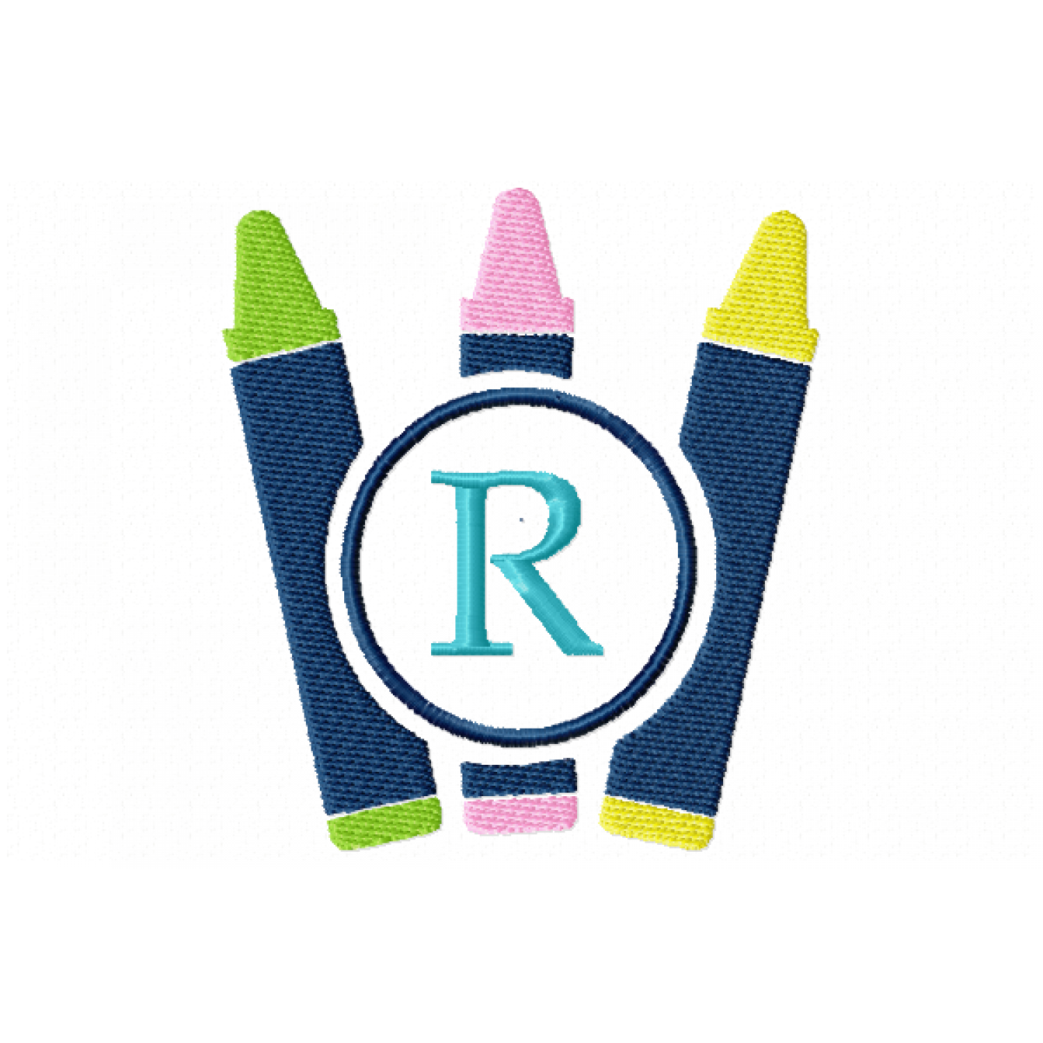 Crayons Frame Monogram Letter R Embroidery Design