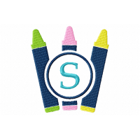 Crayons Frame Monogram Letter S Embroidery Design