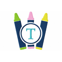 Crayons Frame Monogram Letter T Embroidery Design