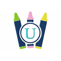 Crayons Frame Monogram Letter U Embroidery Design