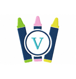 Crayons Frame Monogram Letter V Embroidery Design