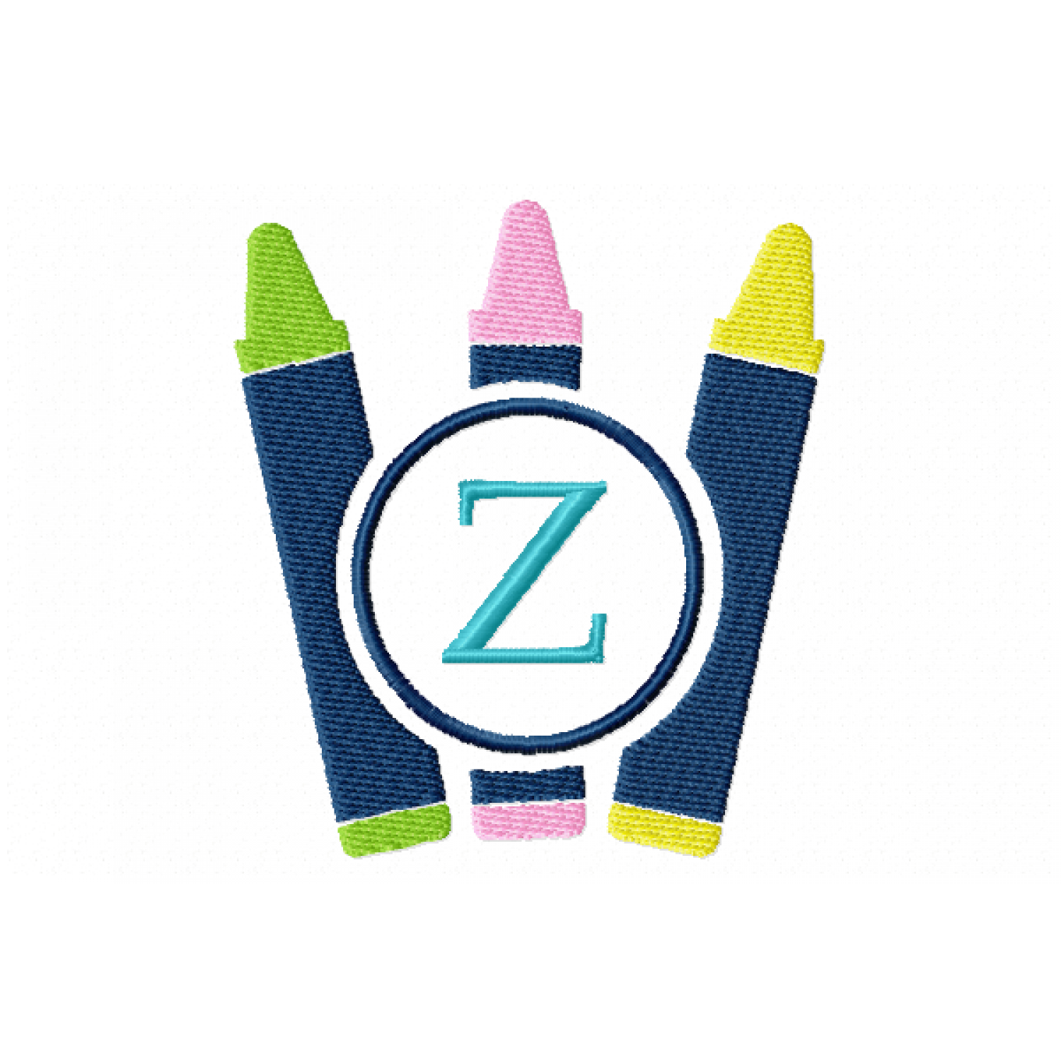 Crayons Frame Monogram Letter Z Embroidery Design