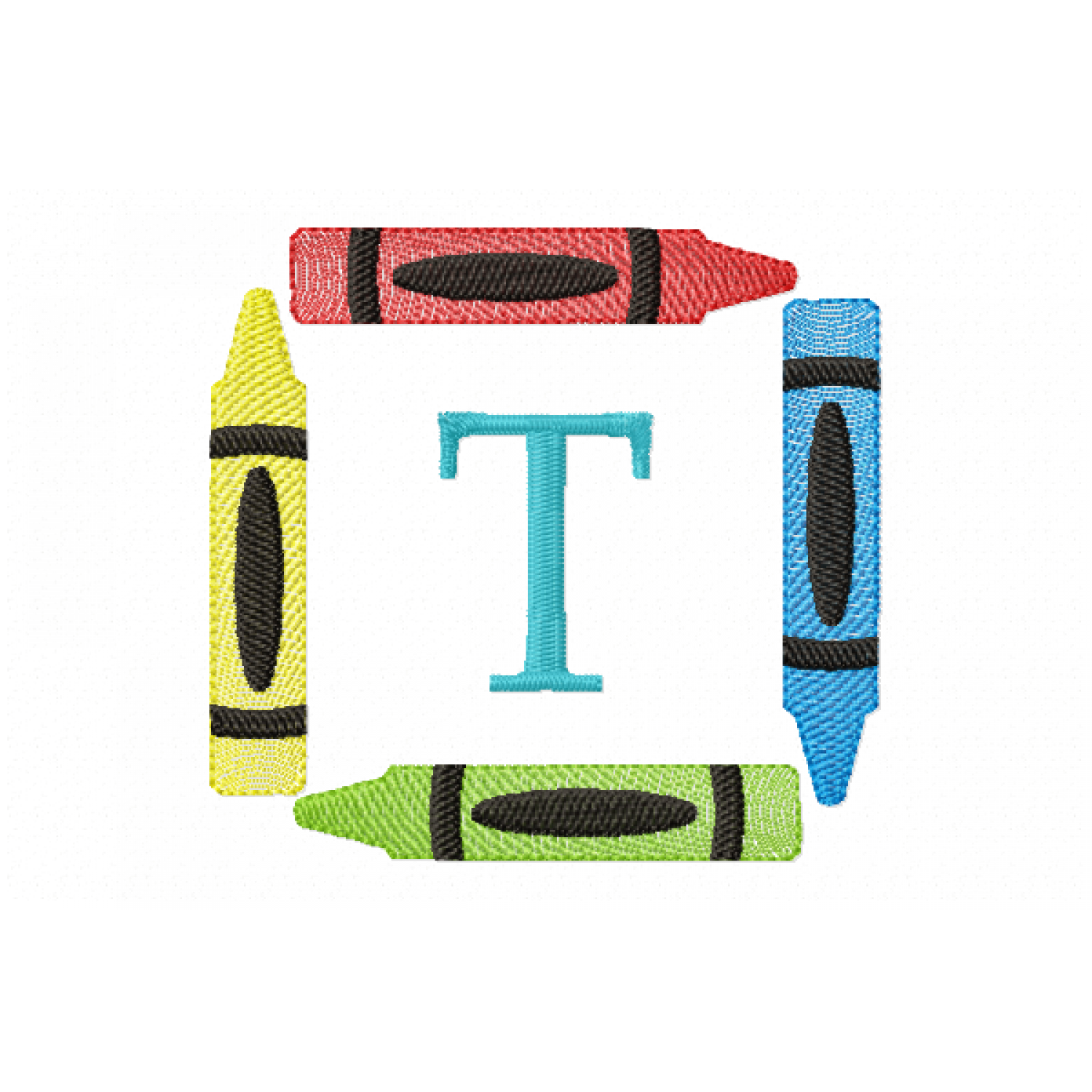 Crayons Frame Letter T Monogram Embroidery Design