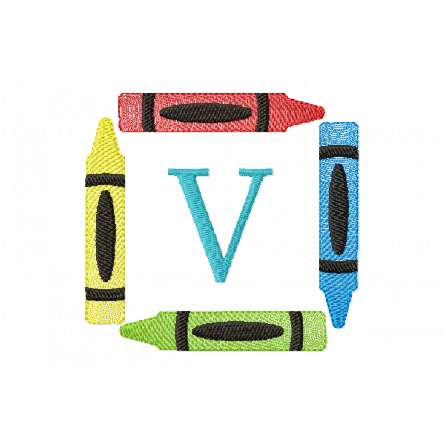Crayons Frame Letter V Monogram Embroidery Design