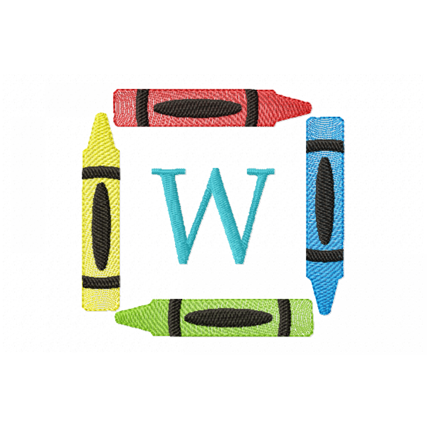Crayons Frame Letter W Monogram Embroidery Design