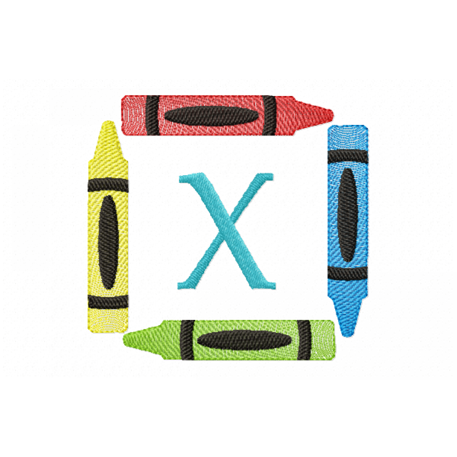 Crayons Frame Letter X Monogram Embroidery Design