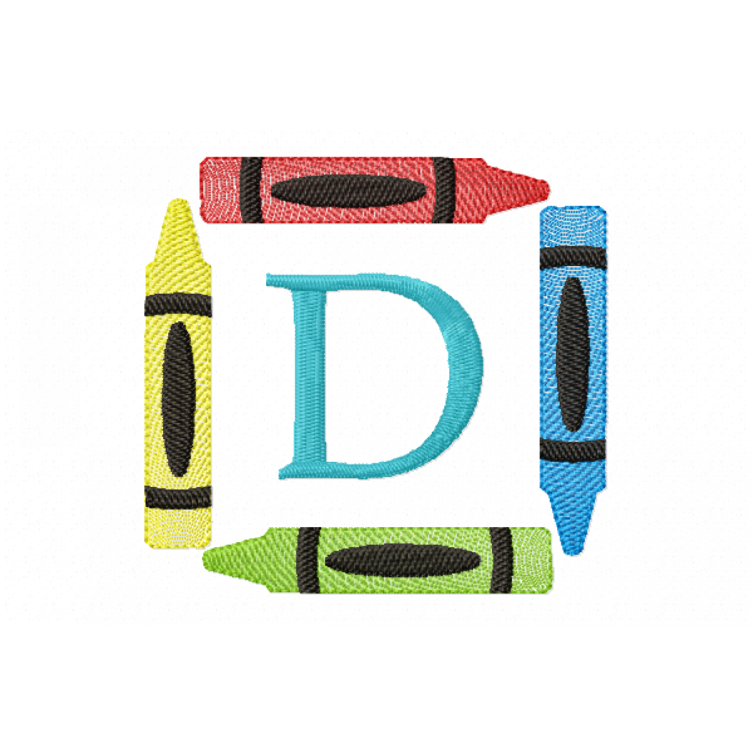 Crayons Frame Letter D Monogram Embroidery Design