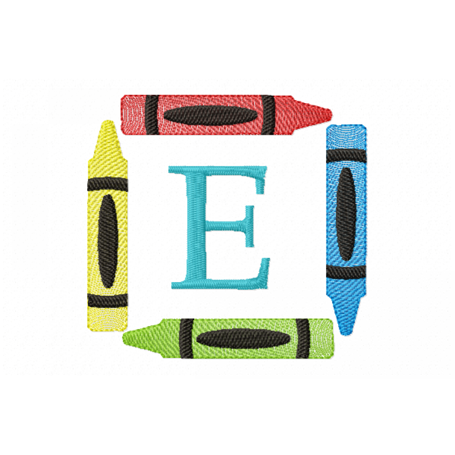 Crayons Frame Letter E Monogram Embroidery Design
