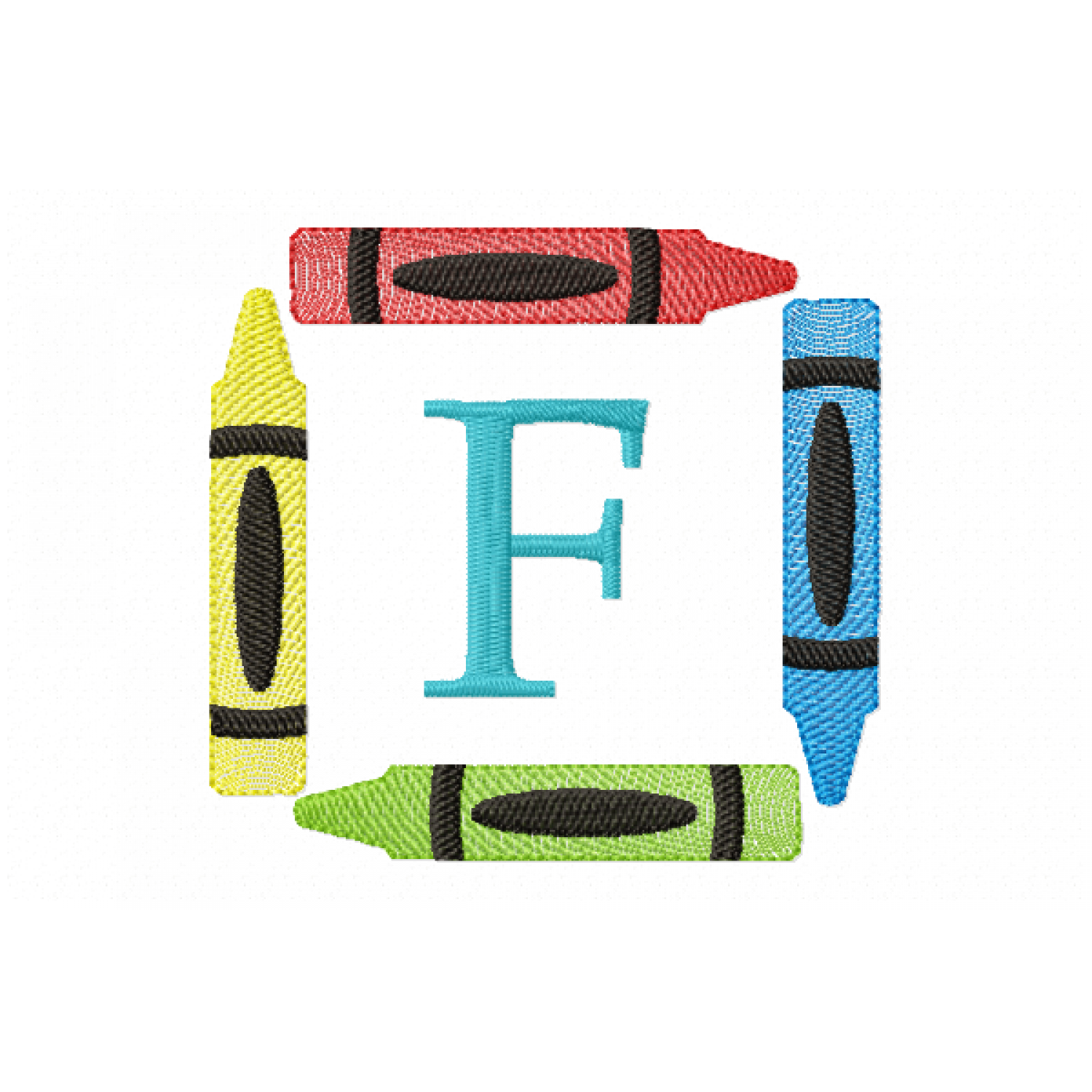 Crayons Frame Letter F Monogram Embroidery Design