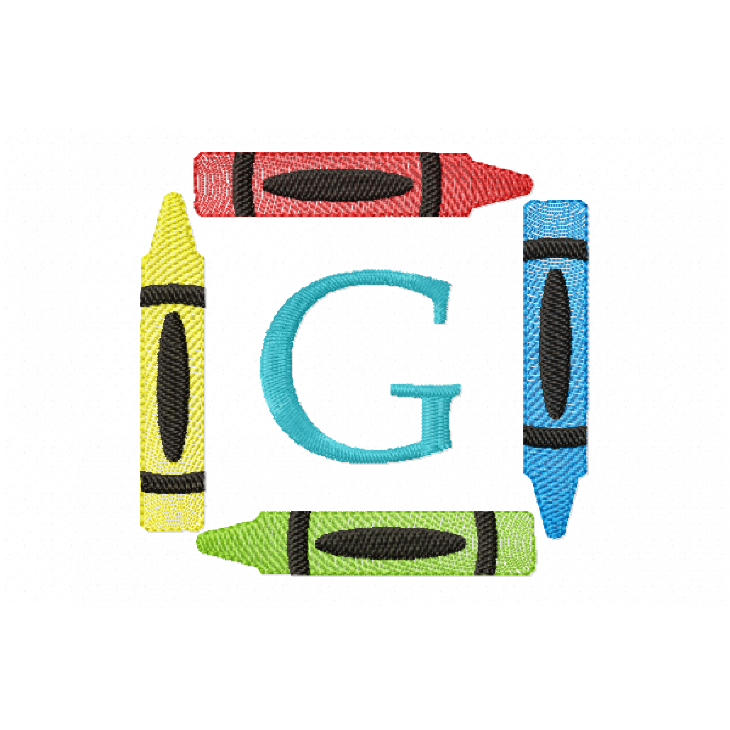 Crayons Frame Letter G Monogram Embroidery Design