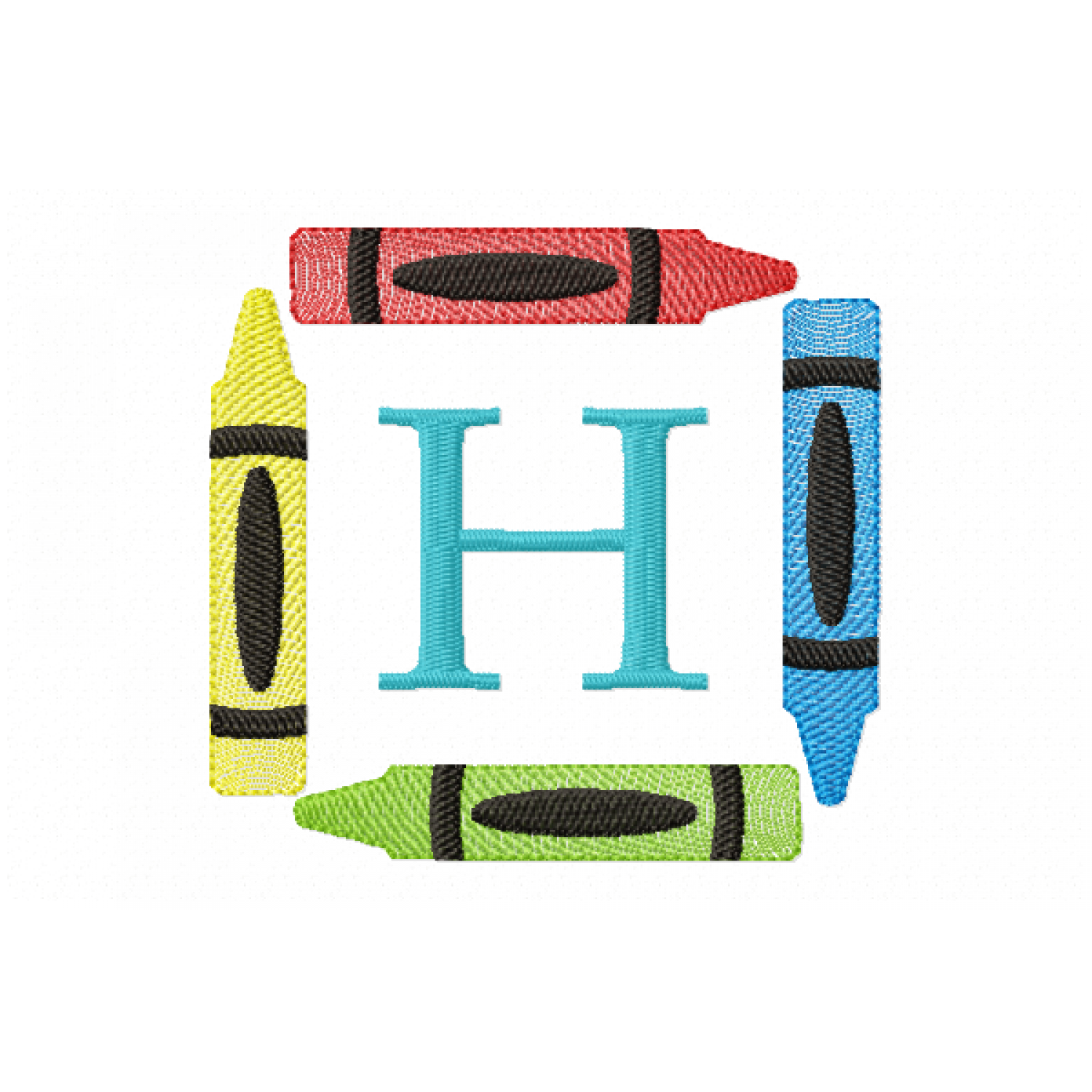 Crayons Frame Letter H Monogram Embroidery Design