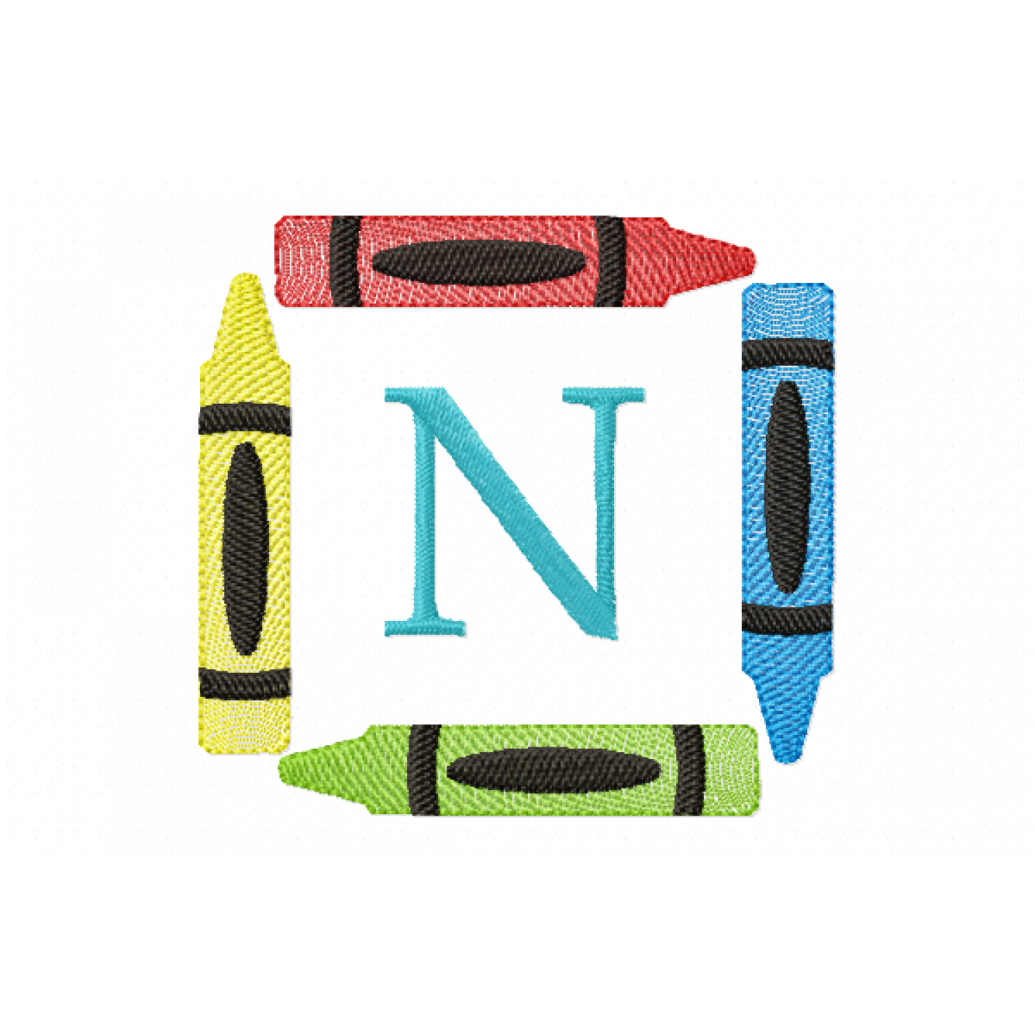 Crayons Frame Letter N Monogram Embroidery Design