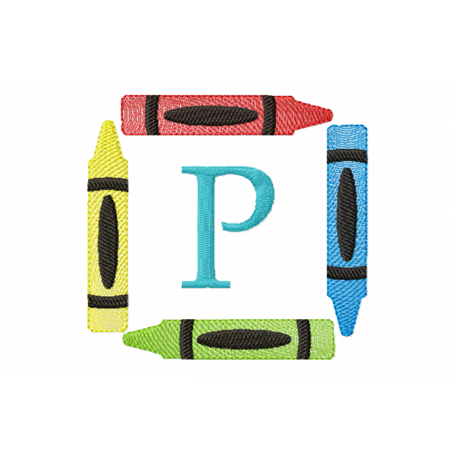 Crayons Frame Letter P Monogram Embroidery Design