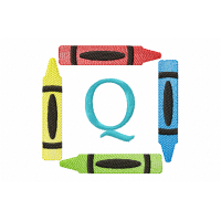 Crayons Frame Letter Q Monogram Embroidery Design
