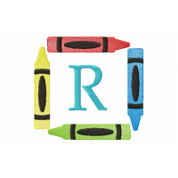 Crayons Frame Letter R Monogram Embroidery Design