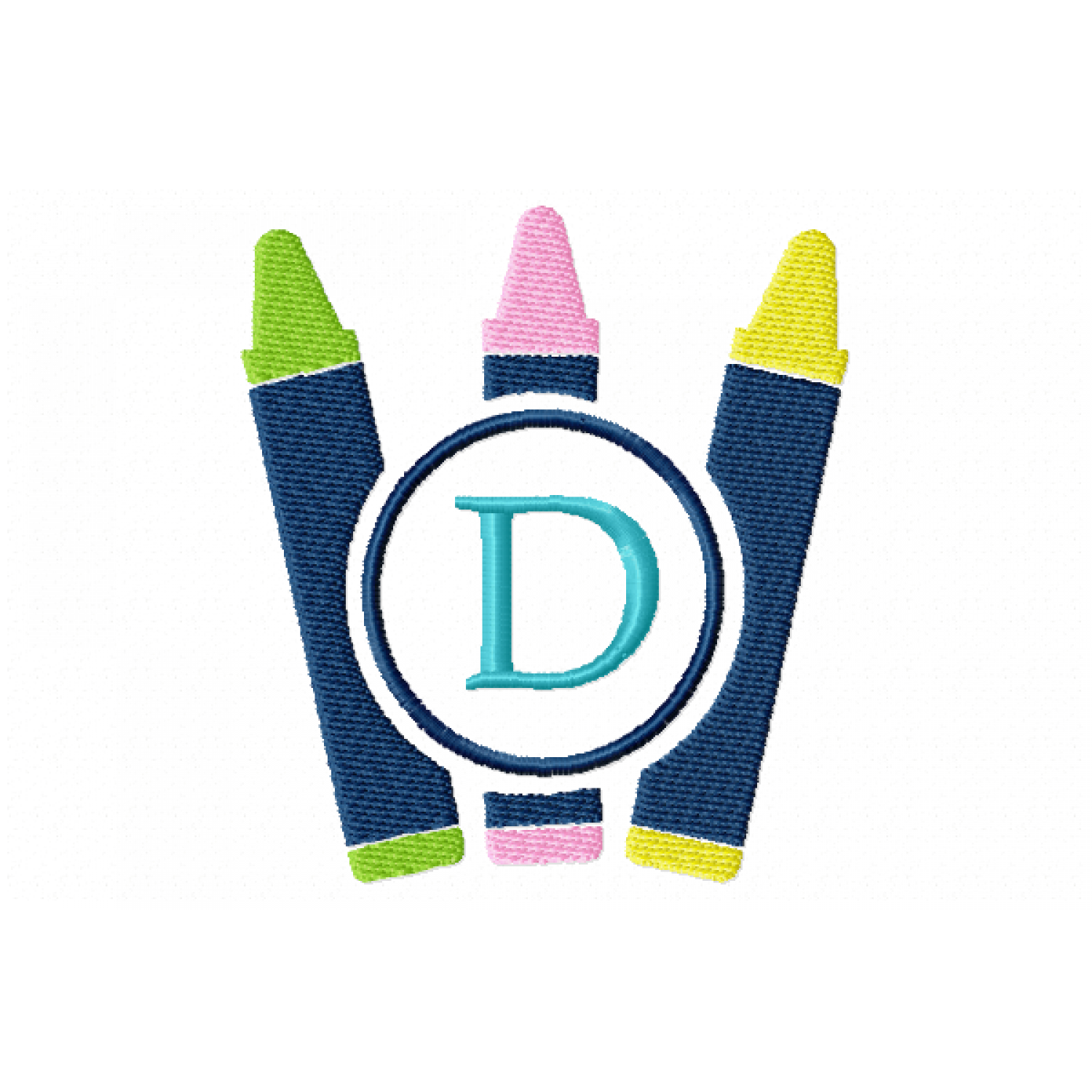 Crayons Frame Monogram Letter D Embroidery Design