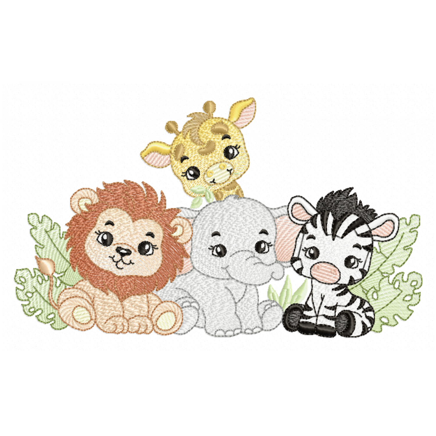 Cute Safari Animals Embroidery Design 5 sizes