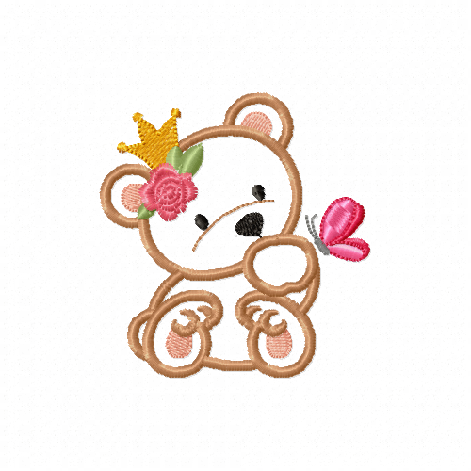Cute Princess Bear Embroidery Design with Butterfly