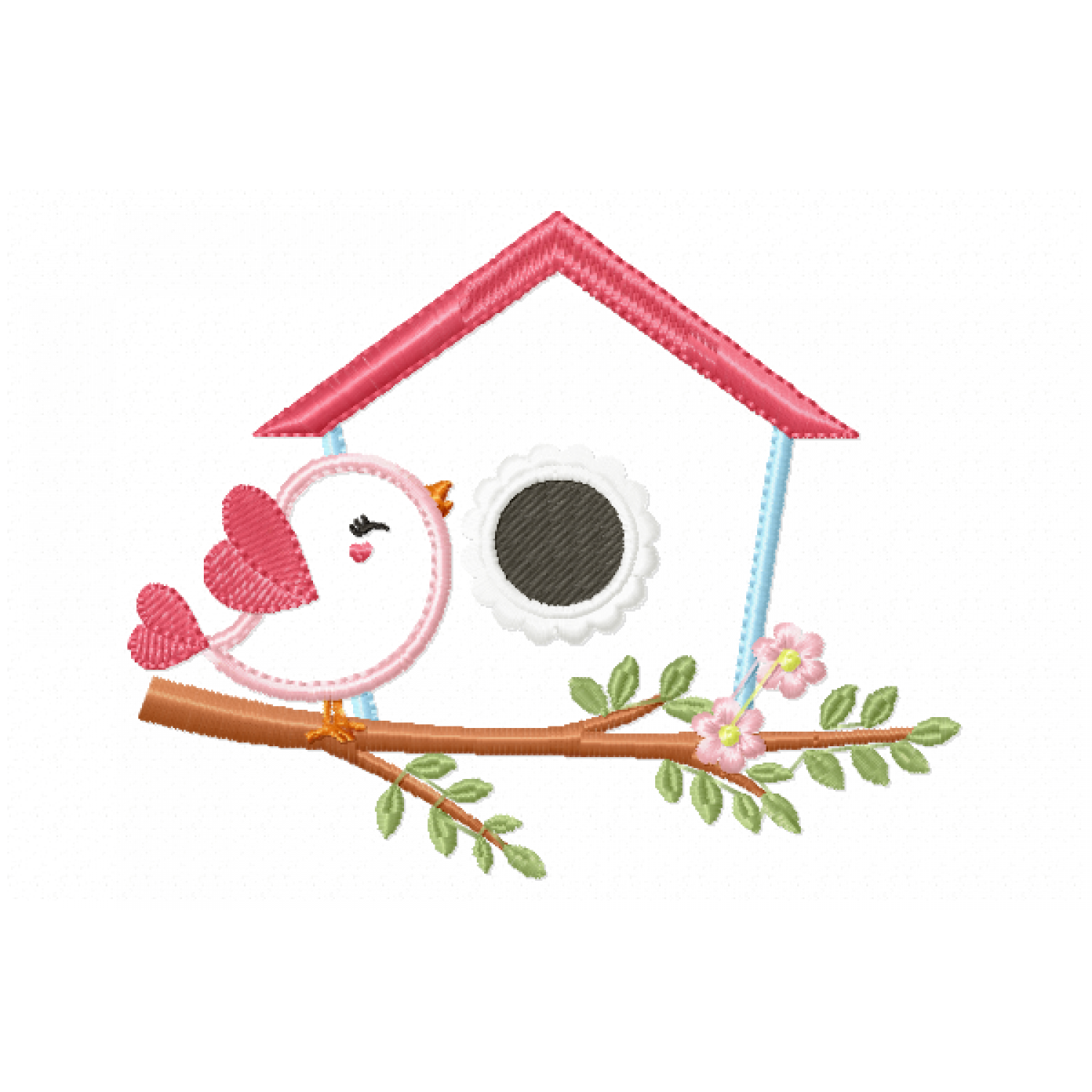 Cute Bird on Branch Embroidery Design