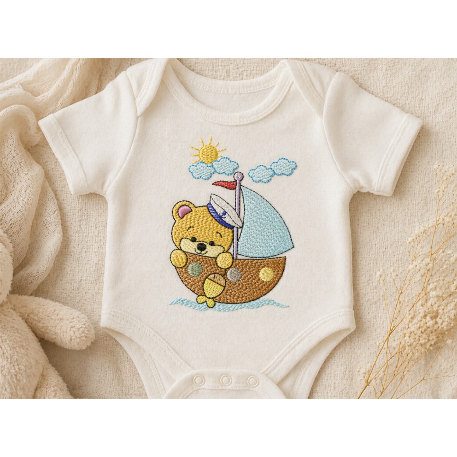 Cute Baby Sailor Bear Embroidery Design