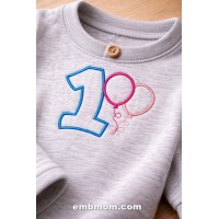 Cute Birthday Balloon Number 1 Embroidery Design 5x7