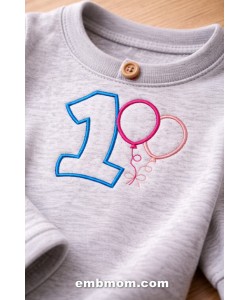 Cute Birthday Balloon Number 1 Embroidery Design 5x7