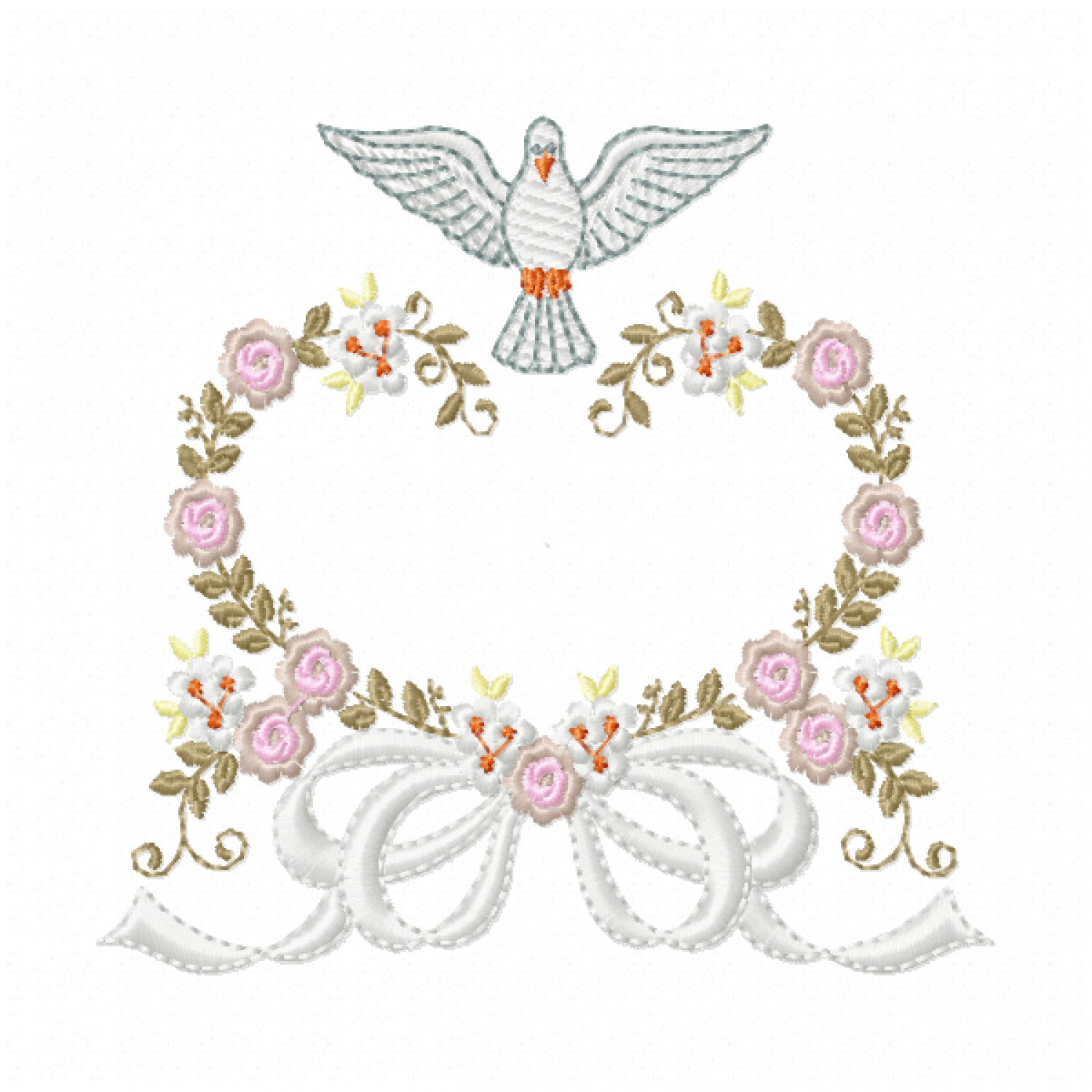 Dove and flower heart Embroidery Design