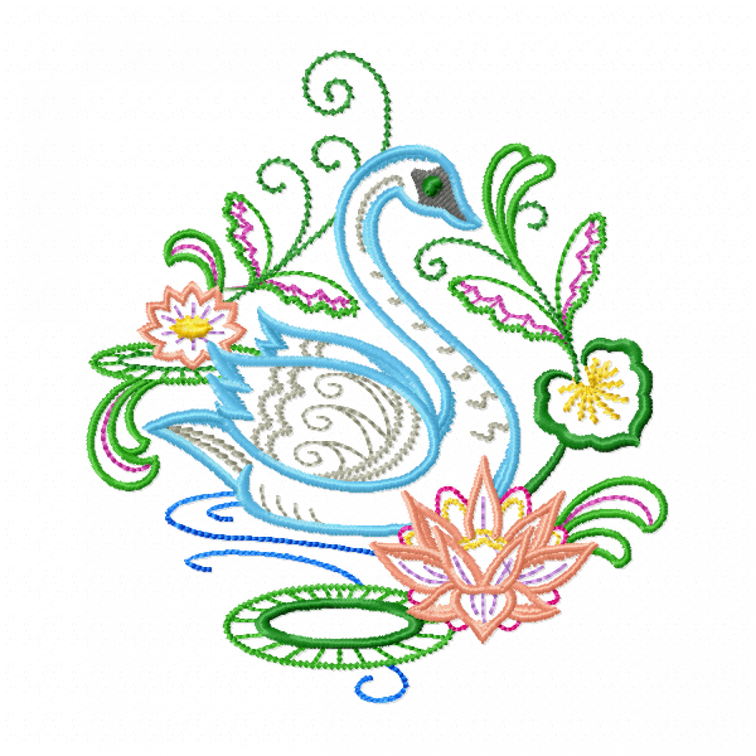 Duck in water Embroidery Design