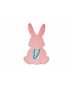 Easter Bunny Letter V Embroidery Design 4x4