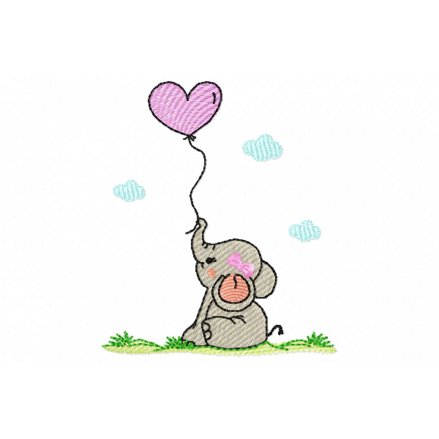 Elephant with balloon Embroidery Design