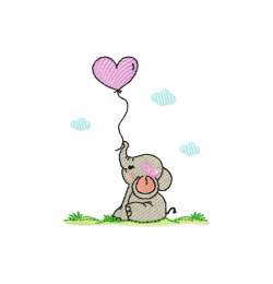 Elephant with balloon Embroidery Design