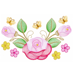 Flores butterfly Embroidery Design