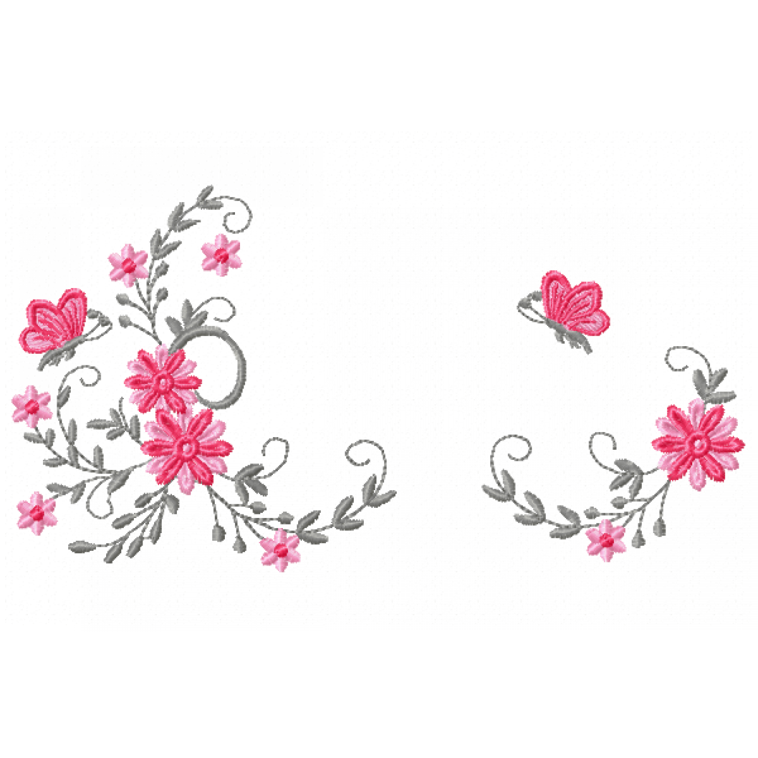 Flores butterfly Embroidery Design