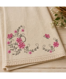 Elegant Pink Floral Butterfly Embroidery Design