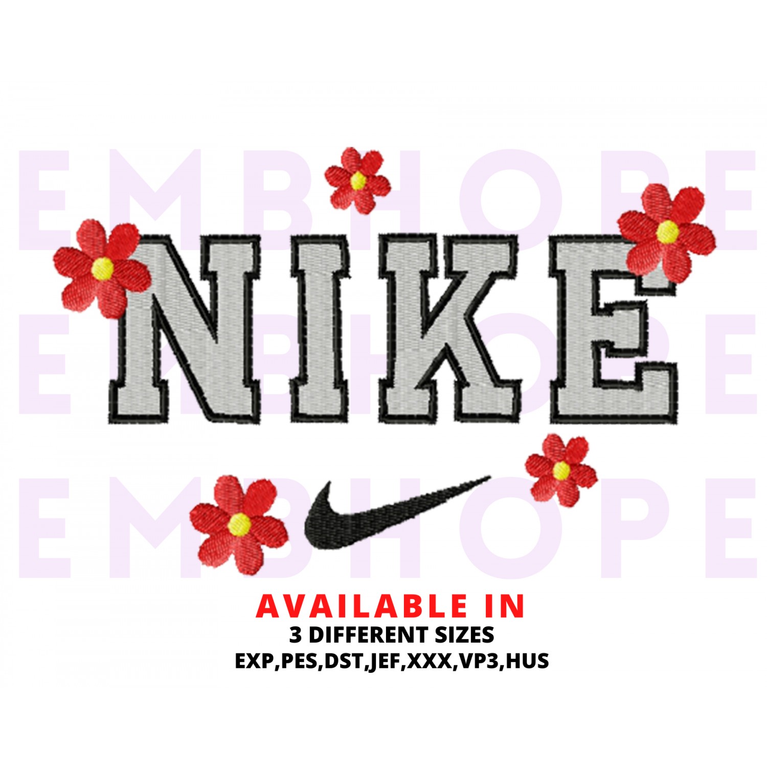 Flowers And Logo Sports Embroidery Design 3 Sizes