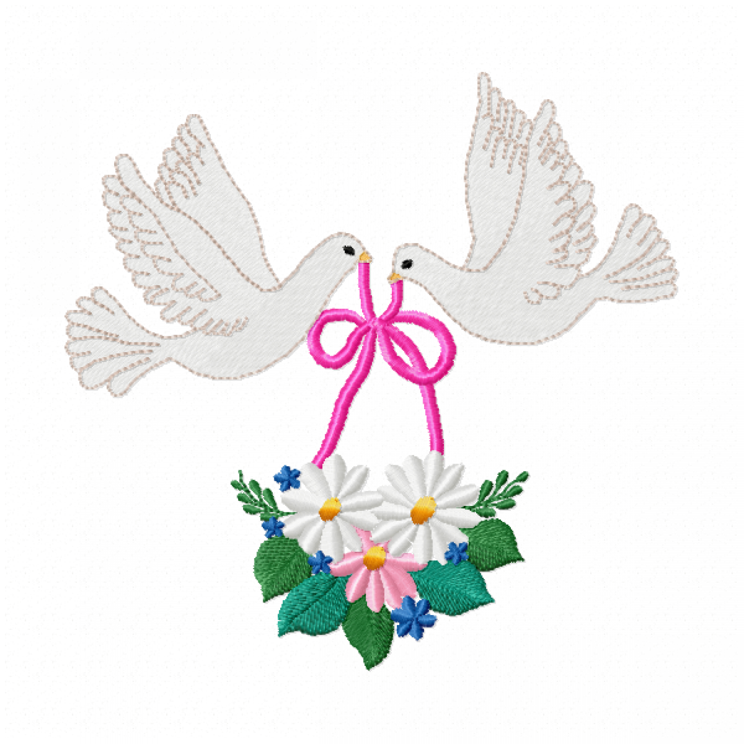 Flowers and Dove Embroidery Design