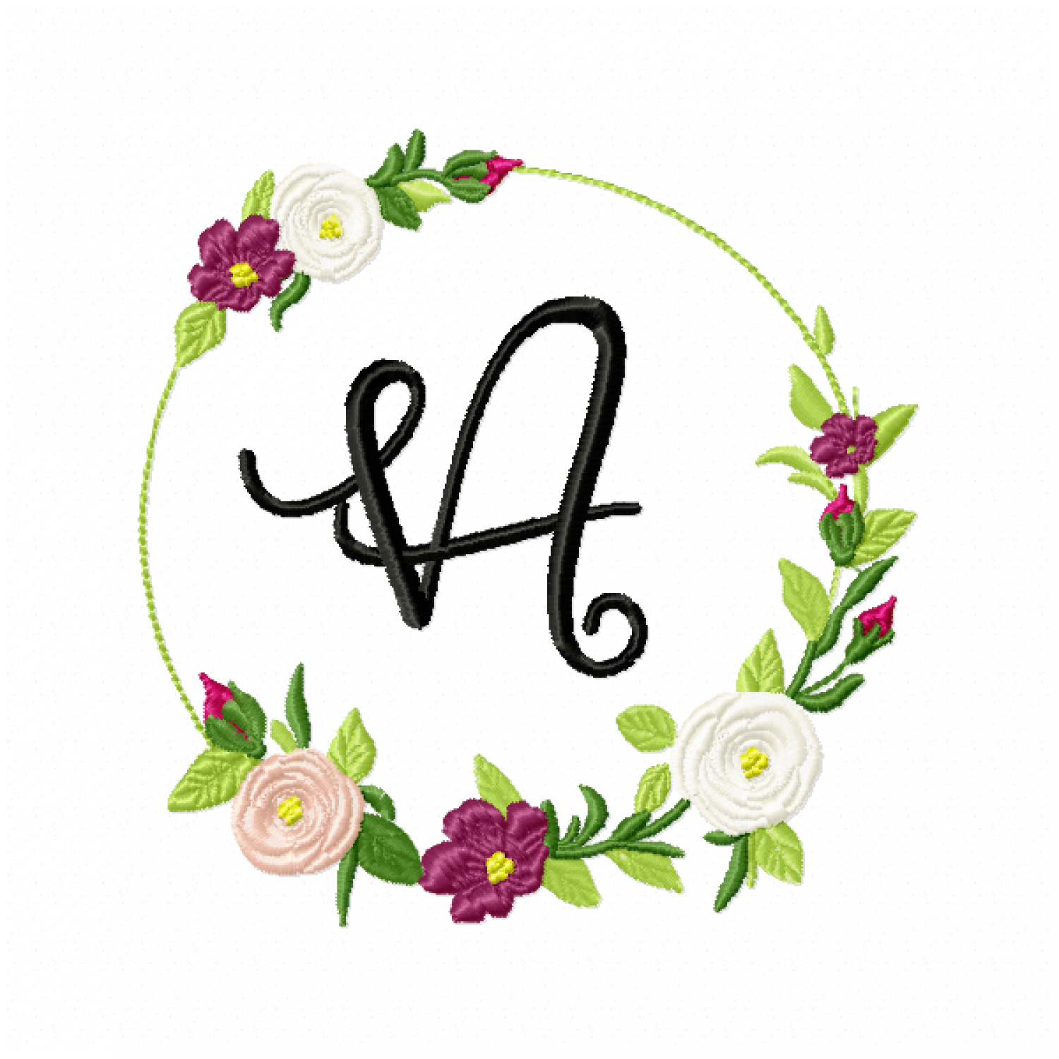 Frame Roses Monogram Letter A Embroidery Design