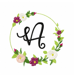 Frame Roses Monogram Letter A Embroidery Design