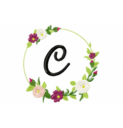 Frame Roses Monogram Letter C Embroidery Design